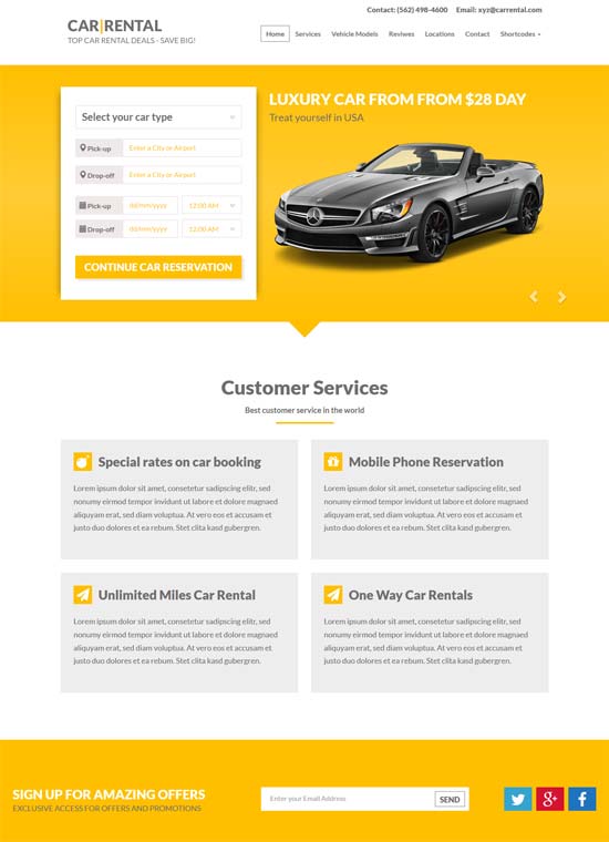 car rental landing page wordpress theme 