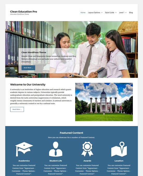 clean free education wordpress theme