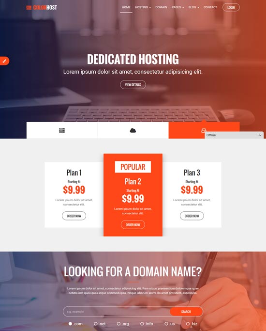 colorhost html5 web hosting whmcs template 