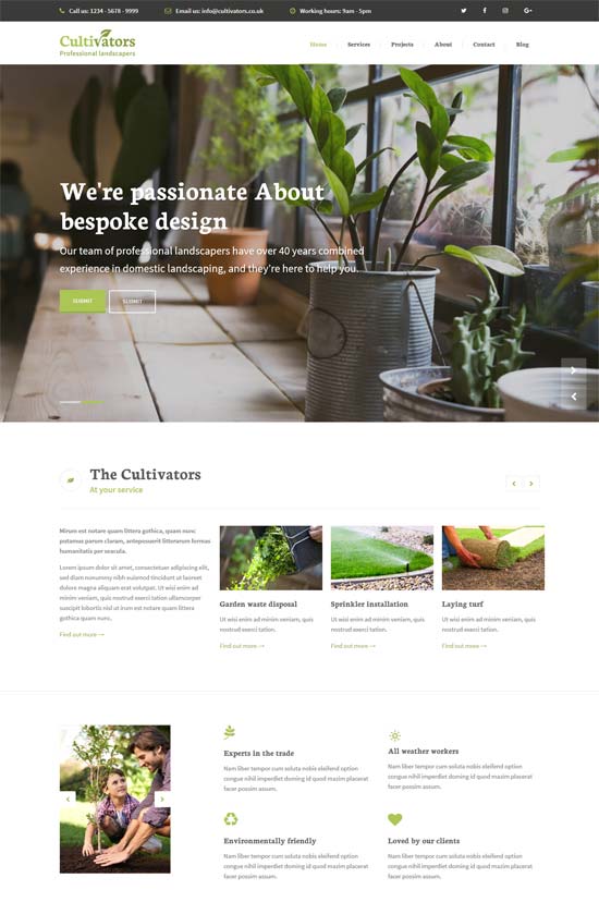 cultivators gardening design wordpress theme