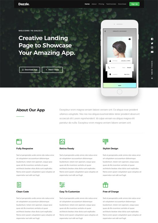 dazzle free one page website template