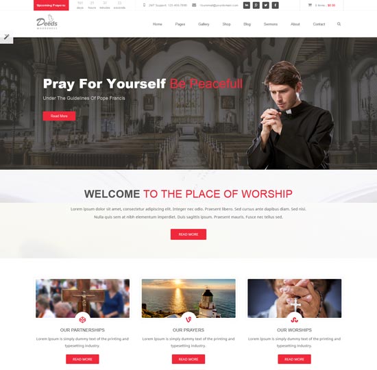 deeds nonprofit church website template 