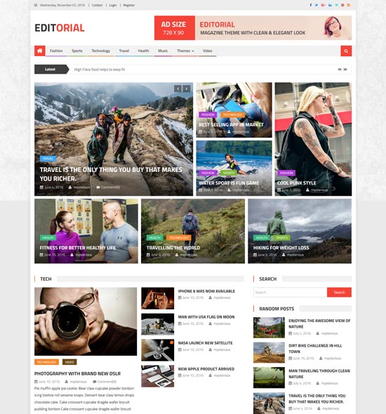 editorial free magazine style WordPress theme