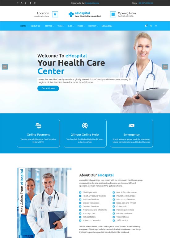 ehospital health medical html template 