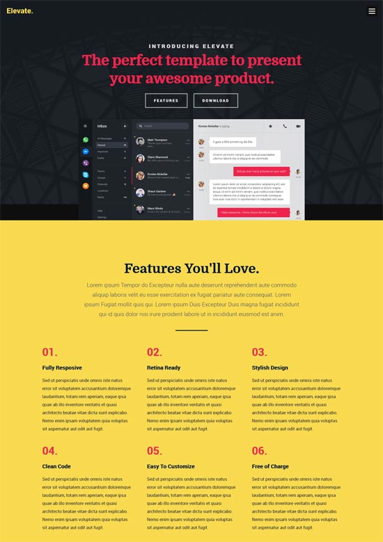 elevate free responsive one page website template