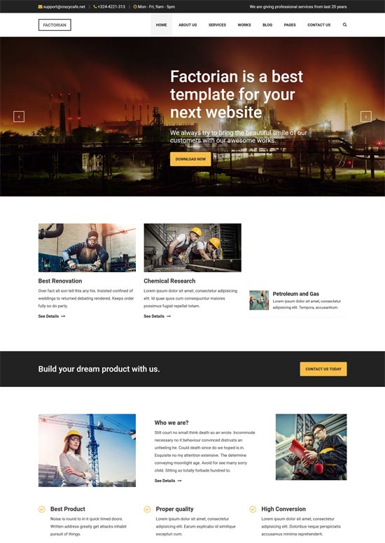 factorian factory industry html template 