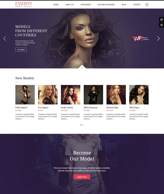 faxhion fashion model agency WordPress theme 