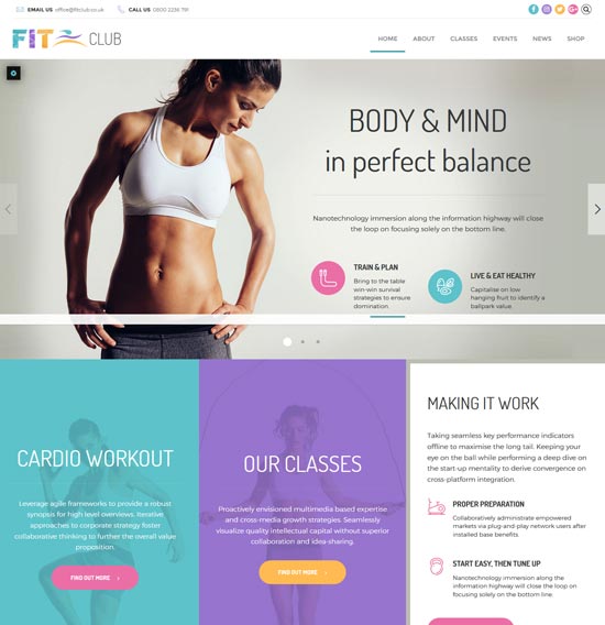 fitness club center wordpress theme