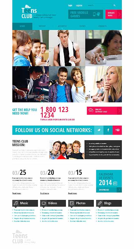 Teen Club Responsive Website Template