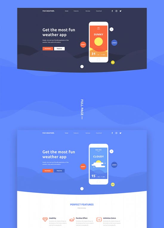 fun weather free psd landing page template