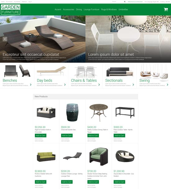 garden furniture sheds magento theme