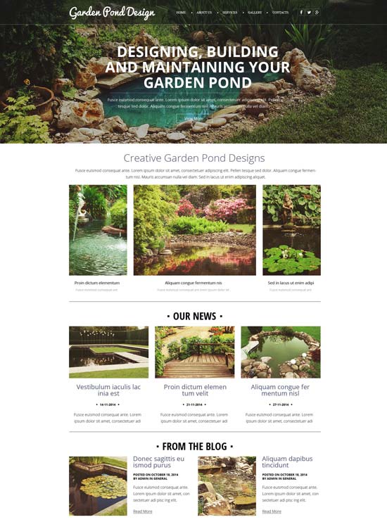 garden pond design responsive website template