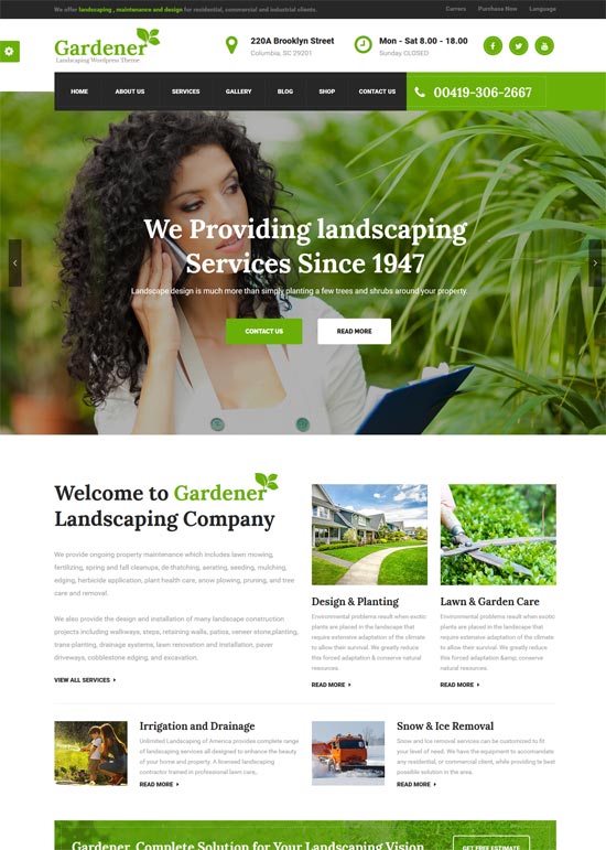 gardener gardening lawn wordpress theme 