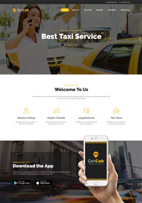 getcab online taxi service wordpress theme