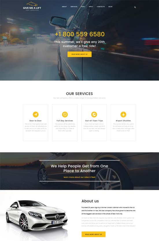 give me transportation taxi services wordpress theme