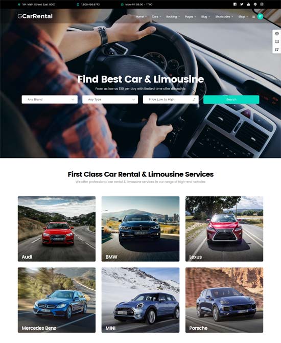 grand car rental limousine wordpress theme