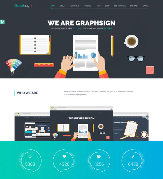 flat design one page website with photoshop and illustrator download