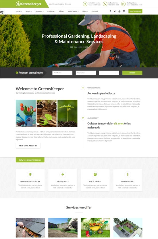 greenskeeper gardening landscaping wordpress theme