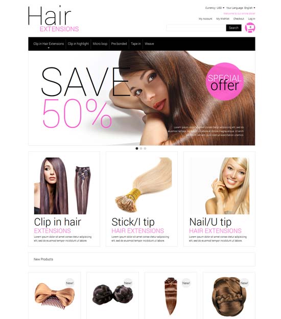hair extensions magento theme