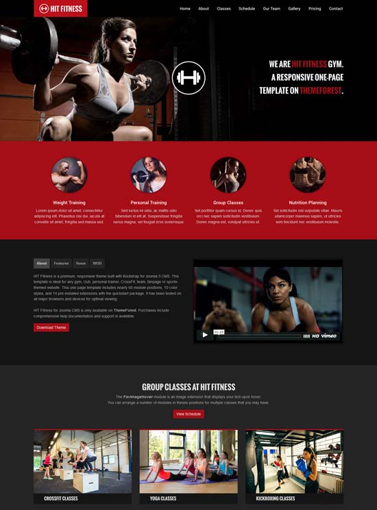 hit fitness gym one page joomla theme 