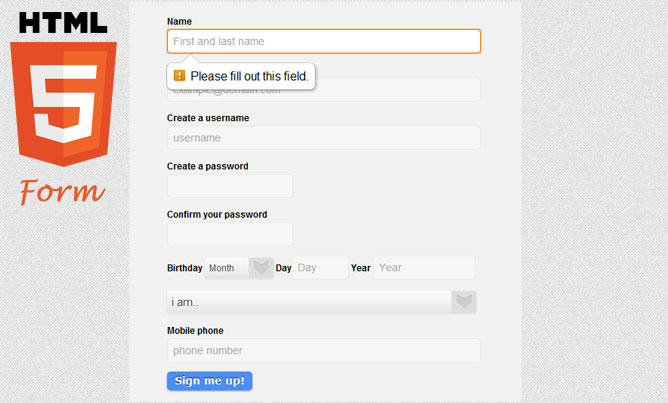 html5 registration form