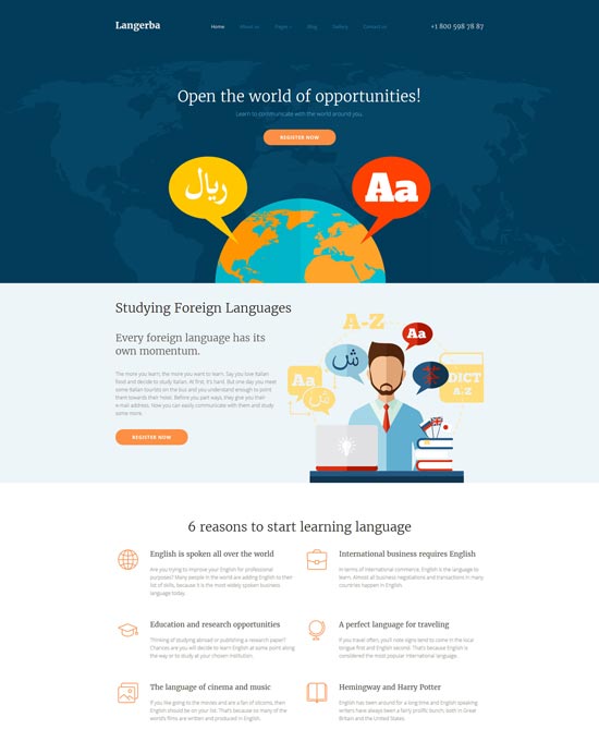 language school responsive joomla template