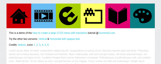 large horizontal menu with css transitions