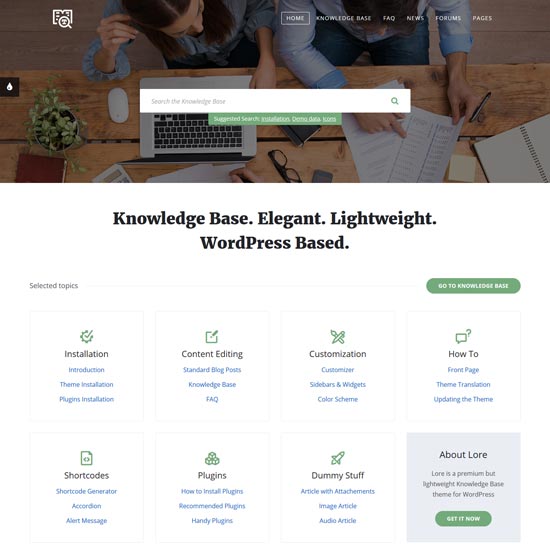 lore knowledge base WordPress theme 