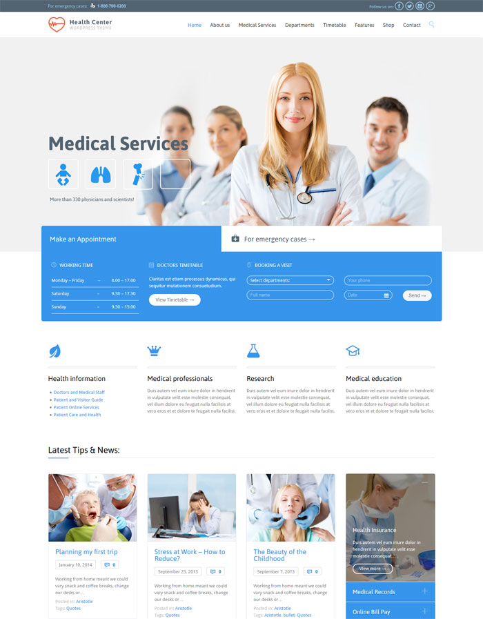 medical dentist wordpress theme