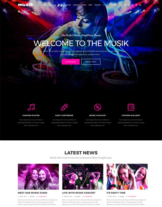 musik clubs onepage template 