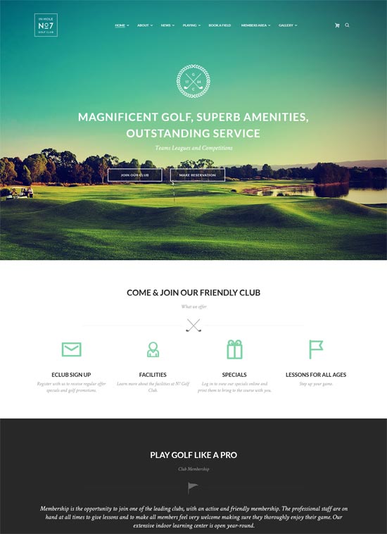n7 golf club sports site template 