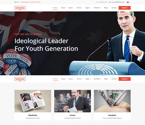 nominee political leader WordPress theme