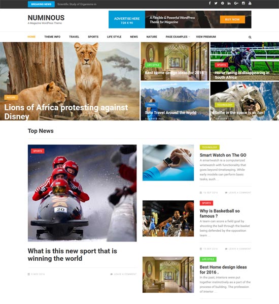 numinous free magazine style wordpress theme 