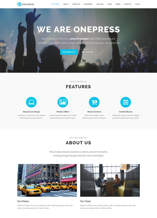 onepress free one page parallax wordpress theme