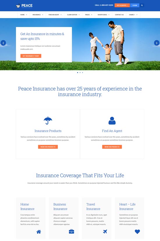 peace insurance agency WordPress theme 
