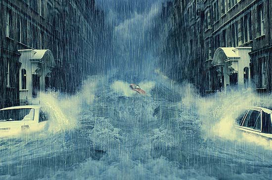 Photo Manipulation of a Flooded City Scene