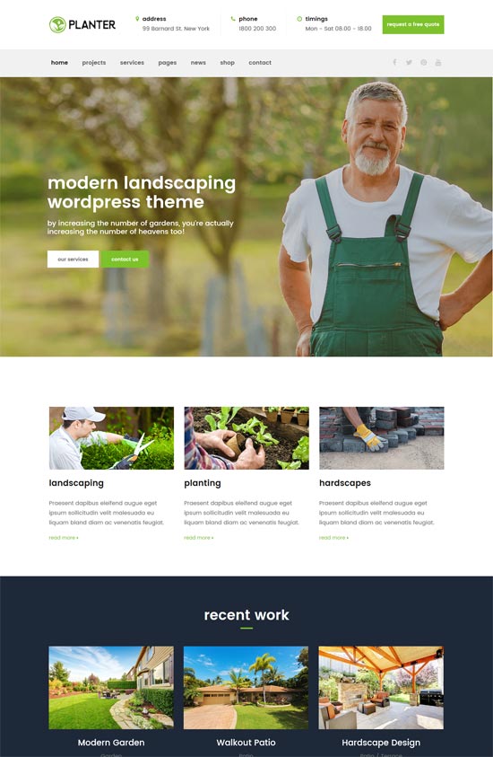 planter landscaping gardening wordpress theme 