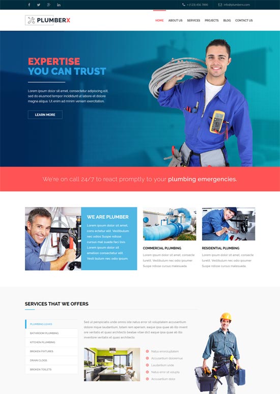 plumberx plumber construction joomla template 