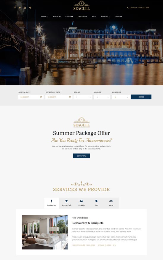 seagull hotel resort joomla template 