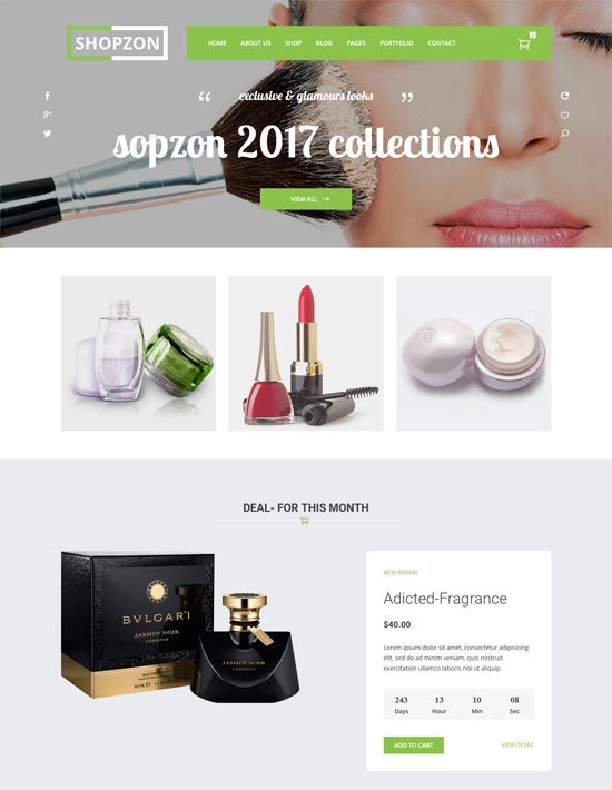 shopzon cosmetics store html template 