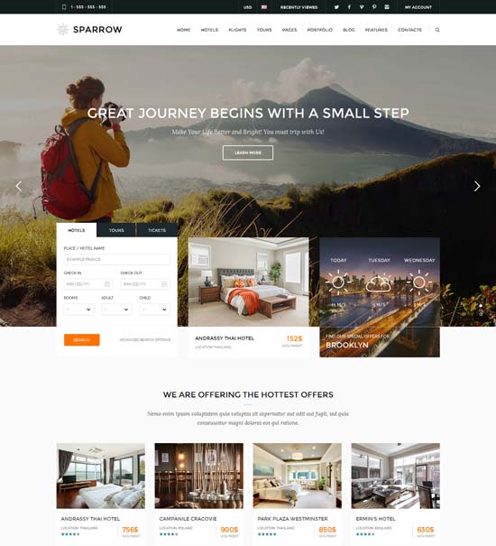 Sparrow - Responsive Travel Online Booking Template 