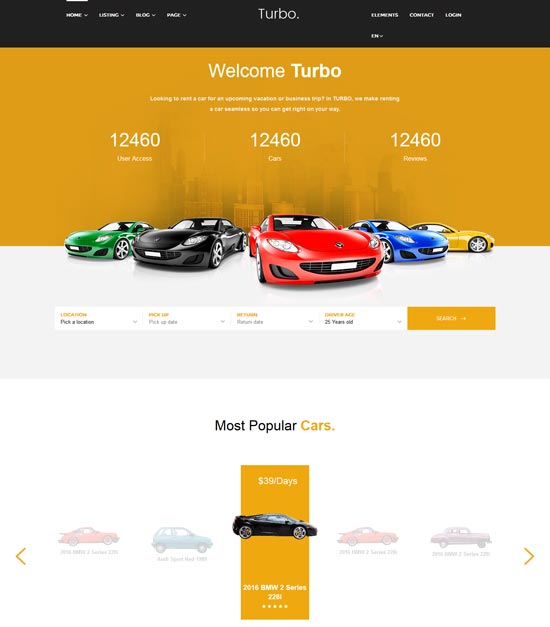 turbo car rental html template 