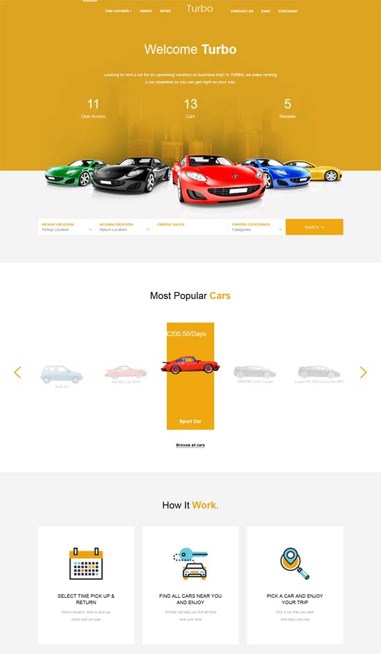 turbo car rental system wordpress theme 