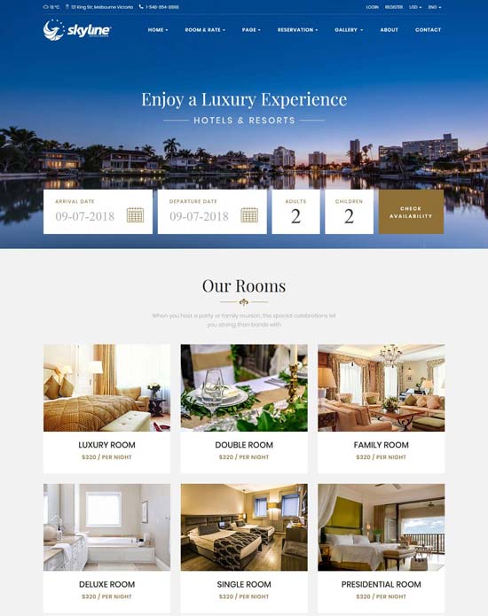 skyline hotel booking html template