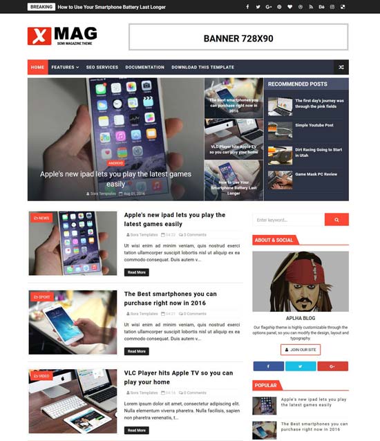 x mag blogger template