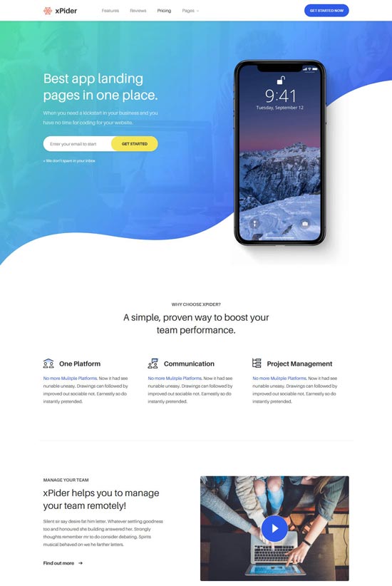 xpider app landing page template